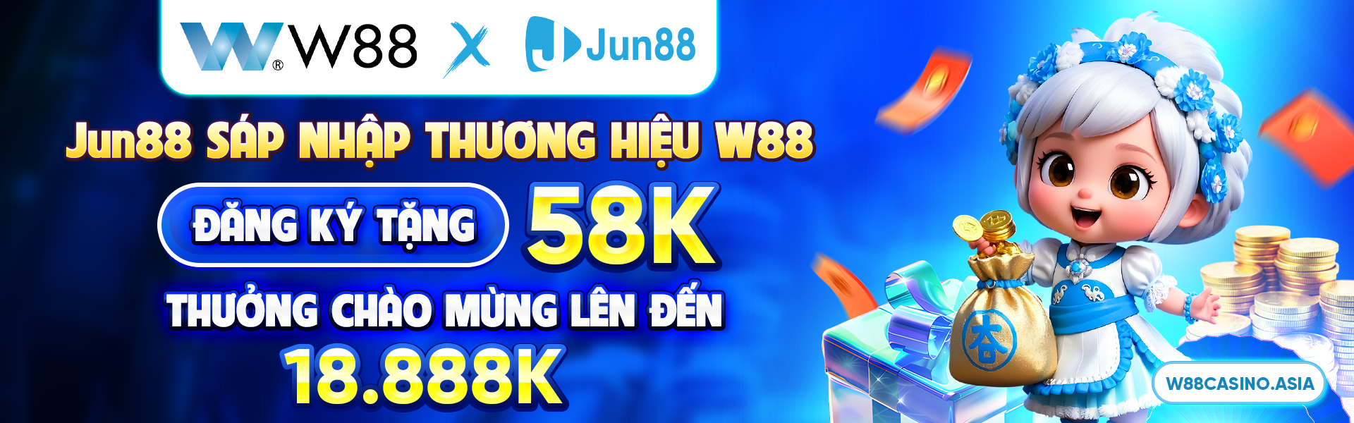 W88 sáp nhập Jun88 thưởng chào mừng 100% cho thành viên mới